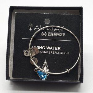 Alex And Ani Silver Living Water Bangle Bracelet With Blue Teardrop Charm